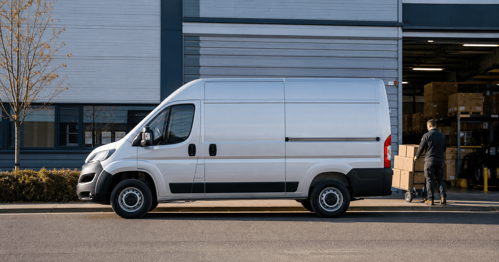 Modern self-drive rental van ready for loading in Hereford